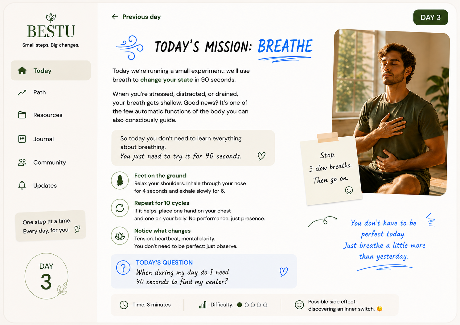 Example of a day in BESTU: Day 3, Breathe